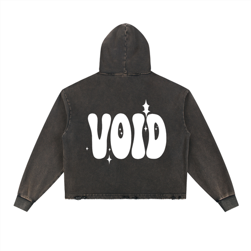 BLACK x VOID -Vintage Washed Frayed-Hem Hoodie