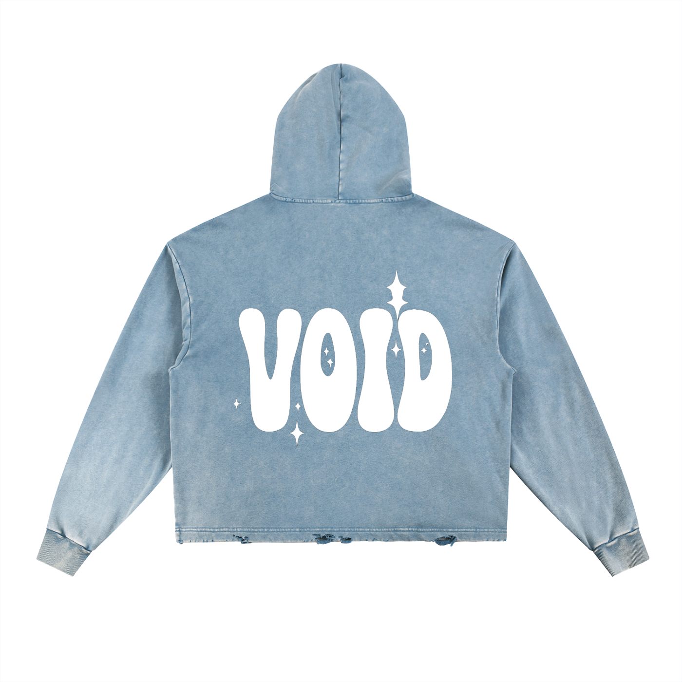 BLUE x VOID -Vintage Washed Frayed-Hem Hoodie