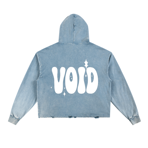 BLUE x VOID -Vintage Washed Frayed-Hem Hoodie