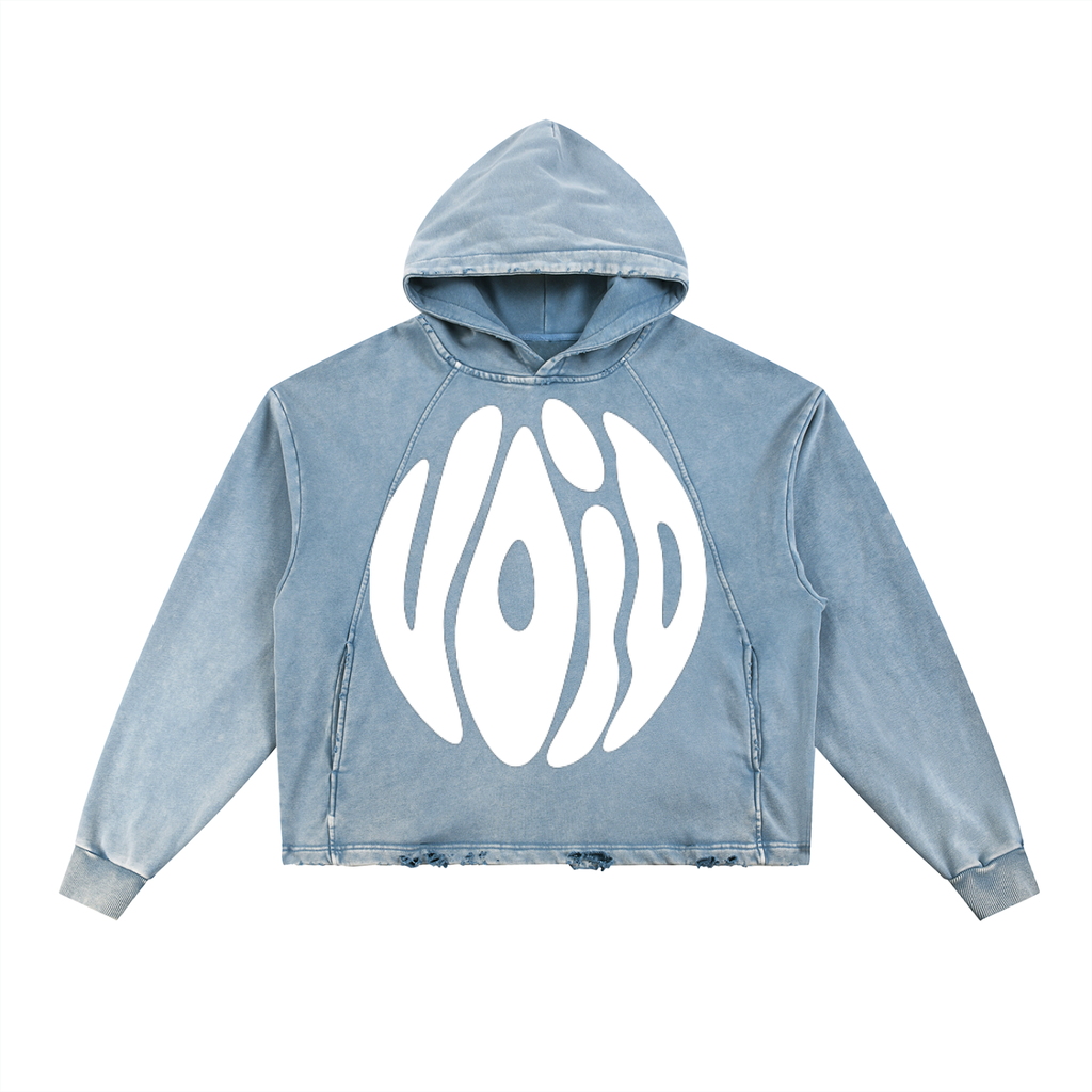 BLUE x VOID -Vintage Washed Frayed-Hem Hoodie