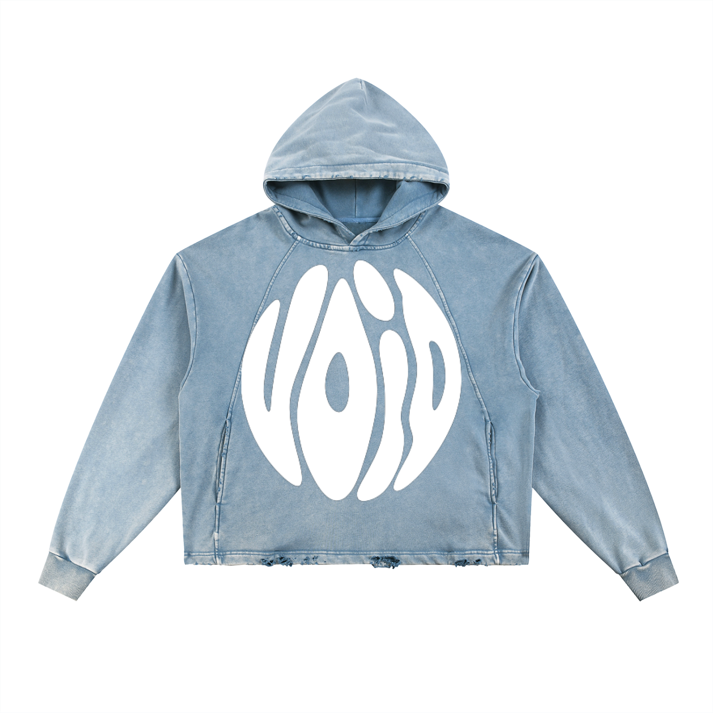 BLUE x VOID -Vintage Washed Frayed-Hem Hoodie