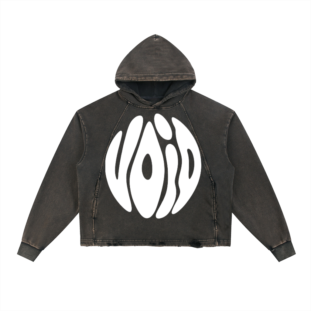 BLACK x VOID -Vintage Washed Frayed-Hem Hoodie